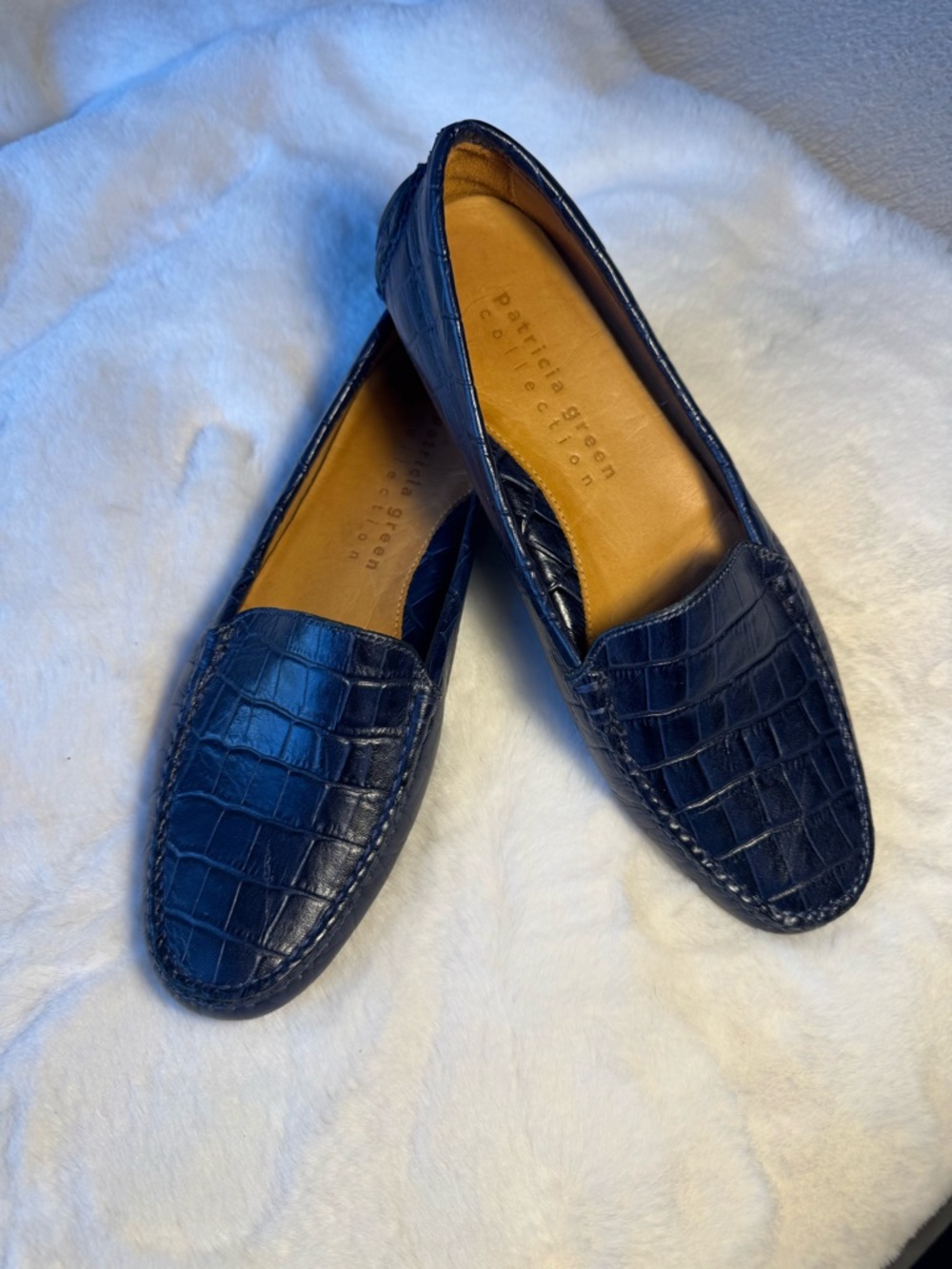 Patricia Green Collection Navy Croc-Embossed Leather Women's Loafers Size 8